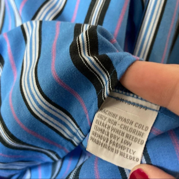 Striped Shaped Fit Top Wrinkle Free Size Large 8 Button Down Up Long Sleeve - Picture 9 of 11